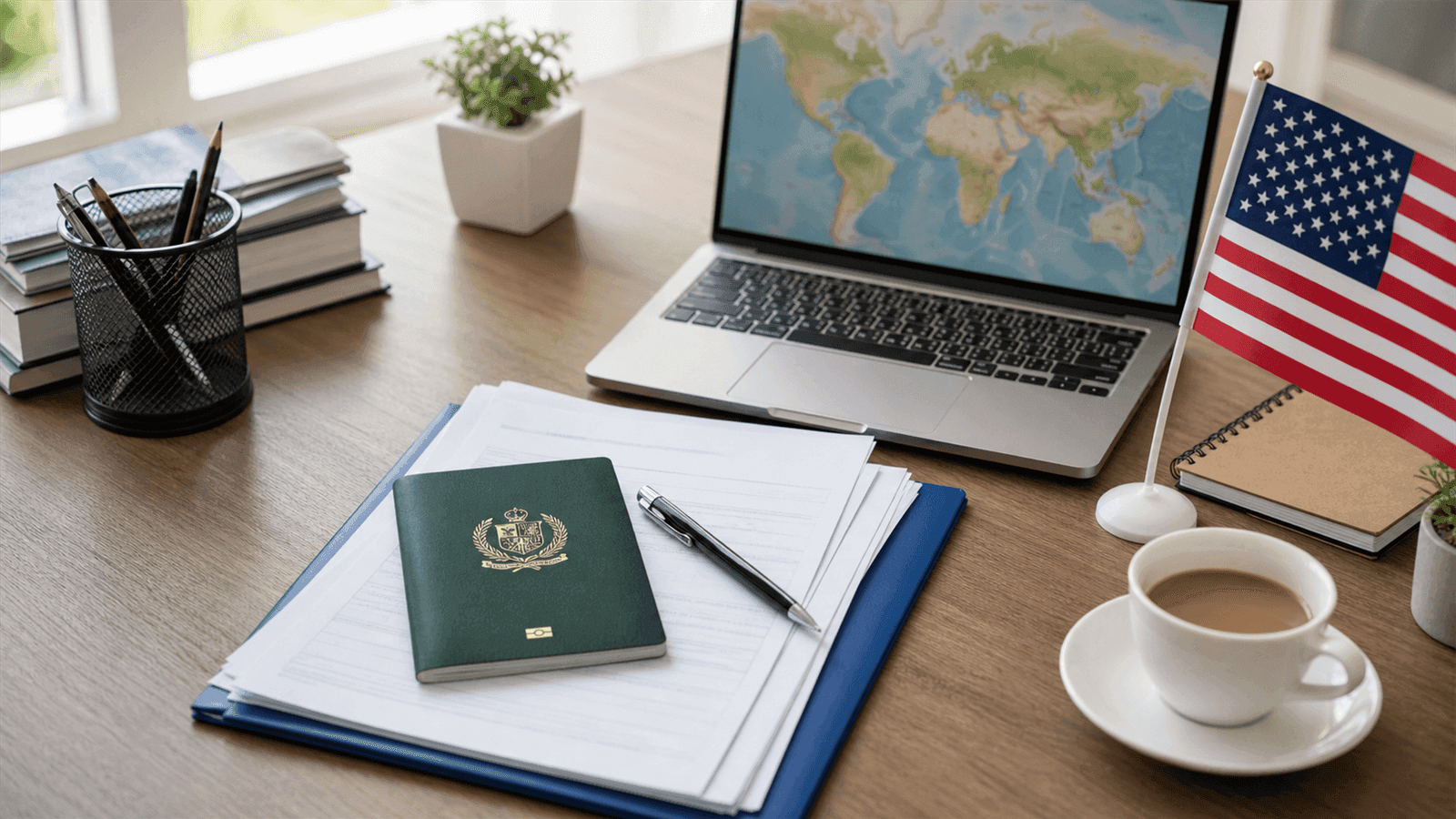 USA visa guide for Pakistani applicants image showing a passport, visa documents and United States flag for travel planning.